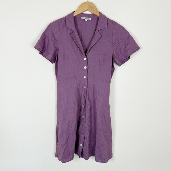 Madewell Kacie Mini Shirtdress Linen Blend Pearl Buttons in Antique Purple - Picture 4 of 11